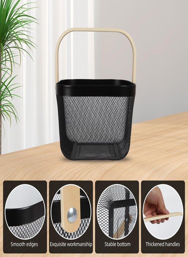 MACOIOR Mesh Steel Harvest Basket with Wood Handle,Hanging Kitchen Baskets Outdoor Basket,Harvest Basket for Garden Vegetables,for Shopping Garden Kitchen Bathroom Home(Black) - Image 4